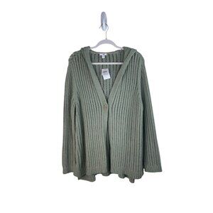 J. Jill Weave knit Open-Front Hooded Cardigan Sweater Seagrass XL